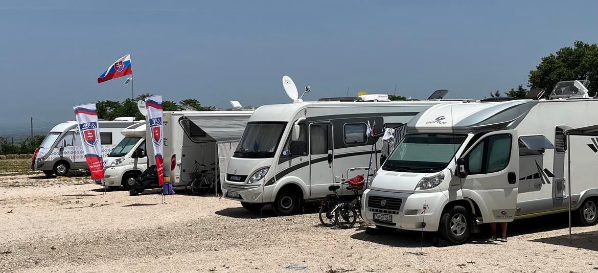 Motorhomes at the campsite during the Europa Rally rally